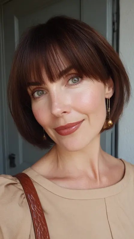 Sleek Chocolate Bob with Blunt Bangs