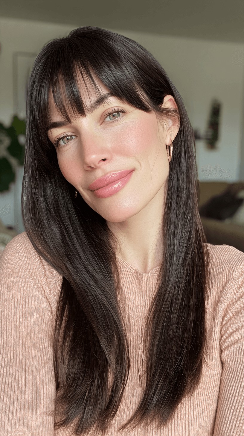 Sleek Long Hair with Chic Blunt Bangs