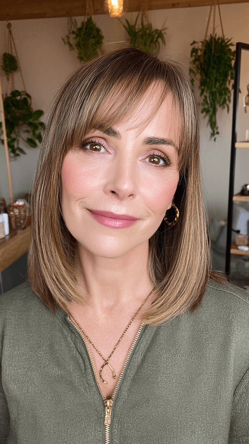 Sleek Medium-Length Haircut with Soft Bangs