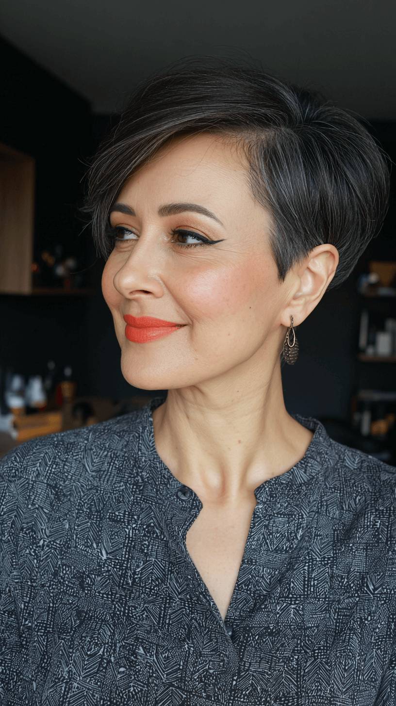 Sleek Side-Swept Pixie with Subtle Gray Highlights