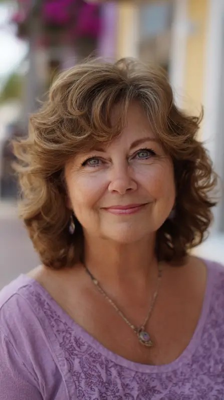 Softly Curled Shoulder-Length Layers with Natural Volume