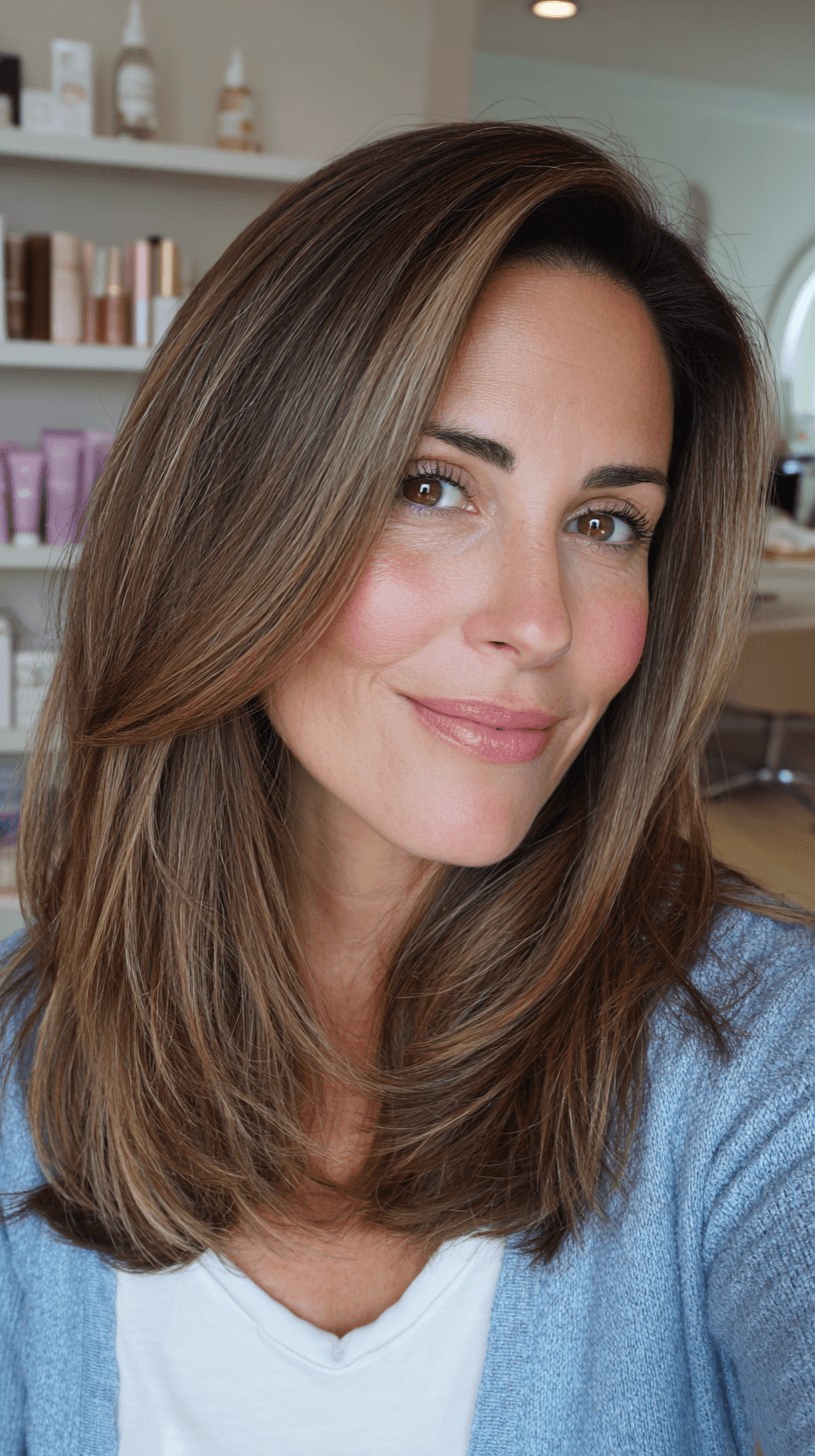 Softly Layered Long Cut with Subtle Balayage Highlights
