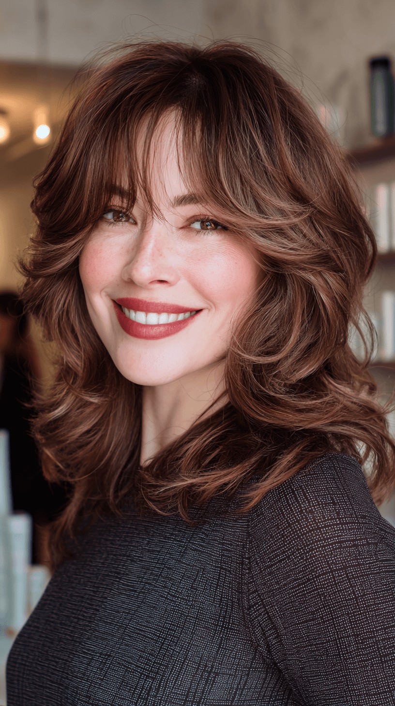 Softly Layered Medium-Length Shag with Wispy Bangs