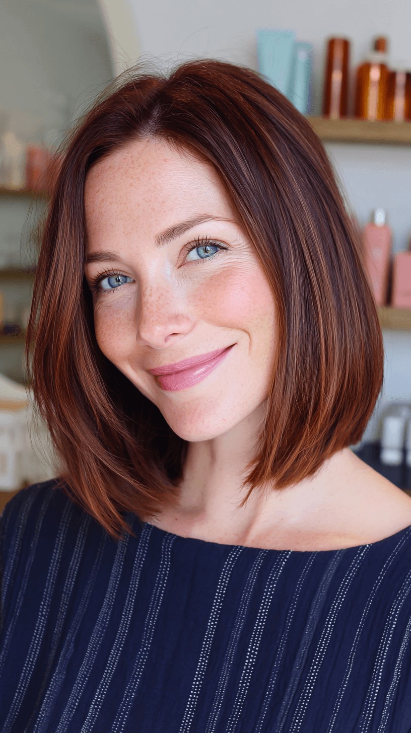Stylish Shoulder-Length Bob with Rich Auburn Tones