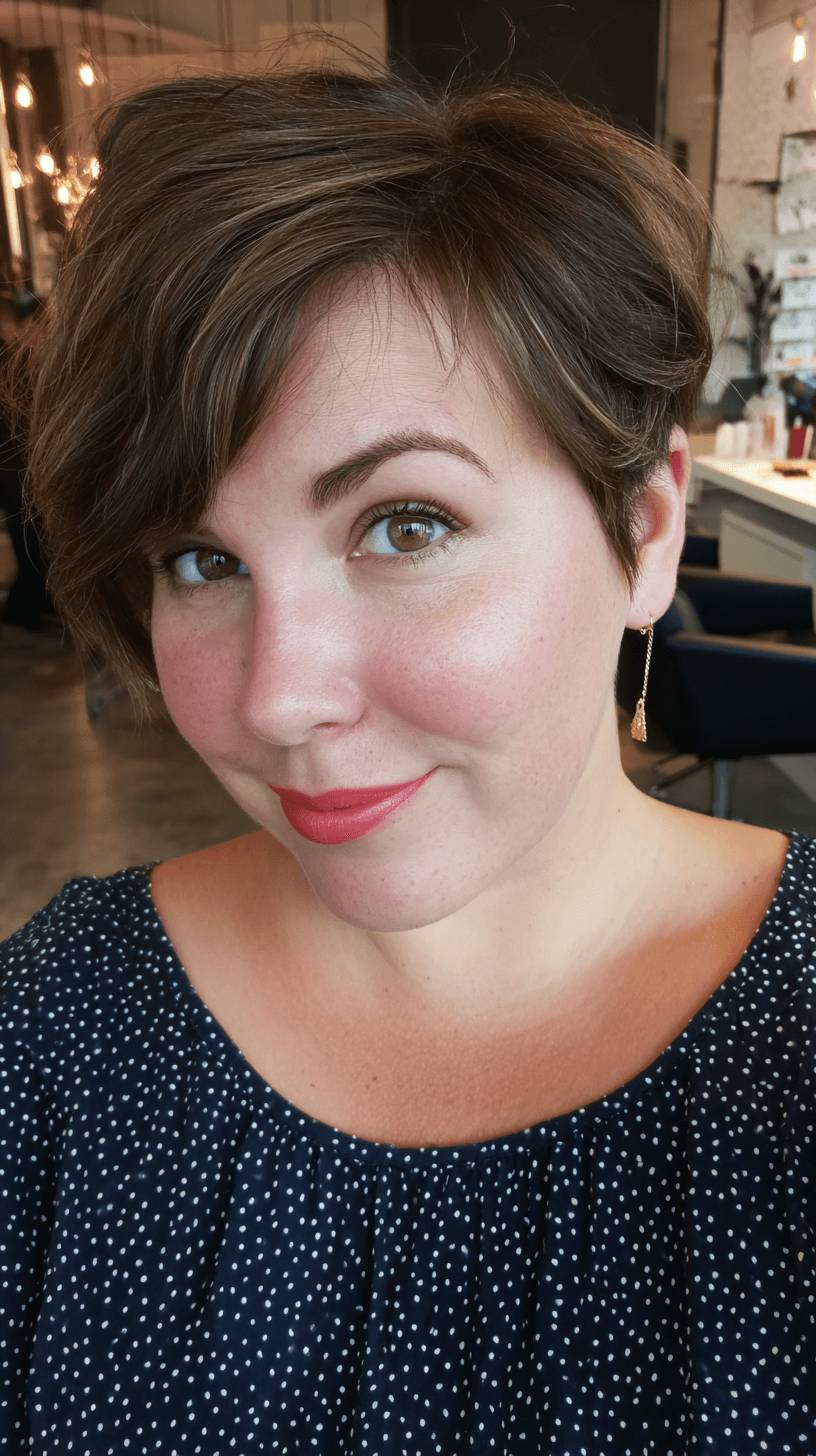 Stylish Textured Side-Swept Pixie with Natural Highlights