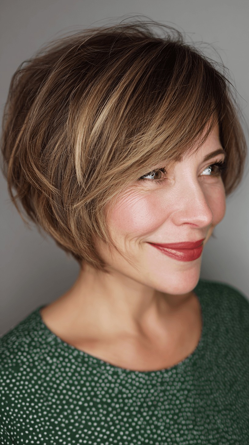 Textured A-Line Bob with Subtle Caramel Balayage