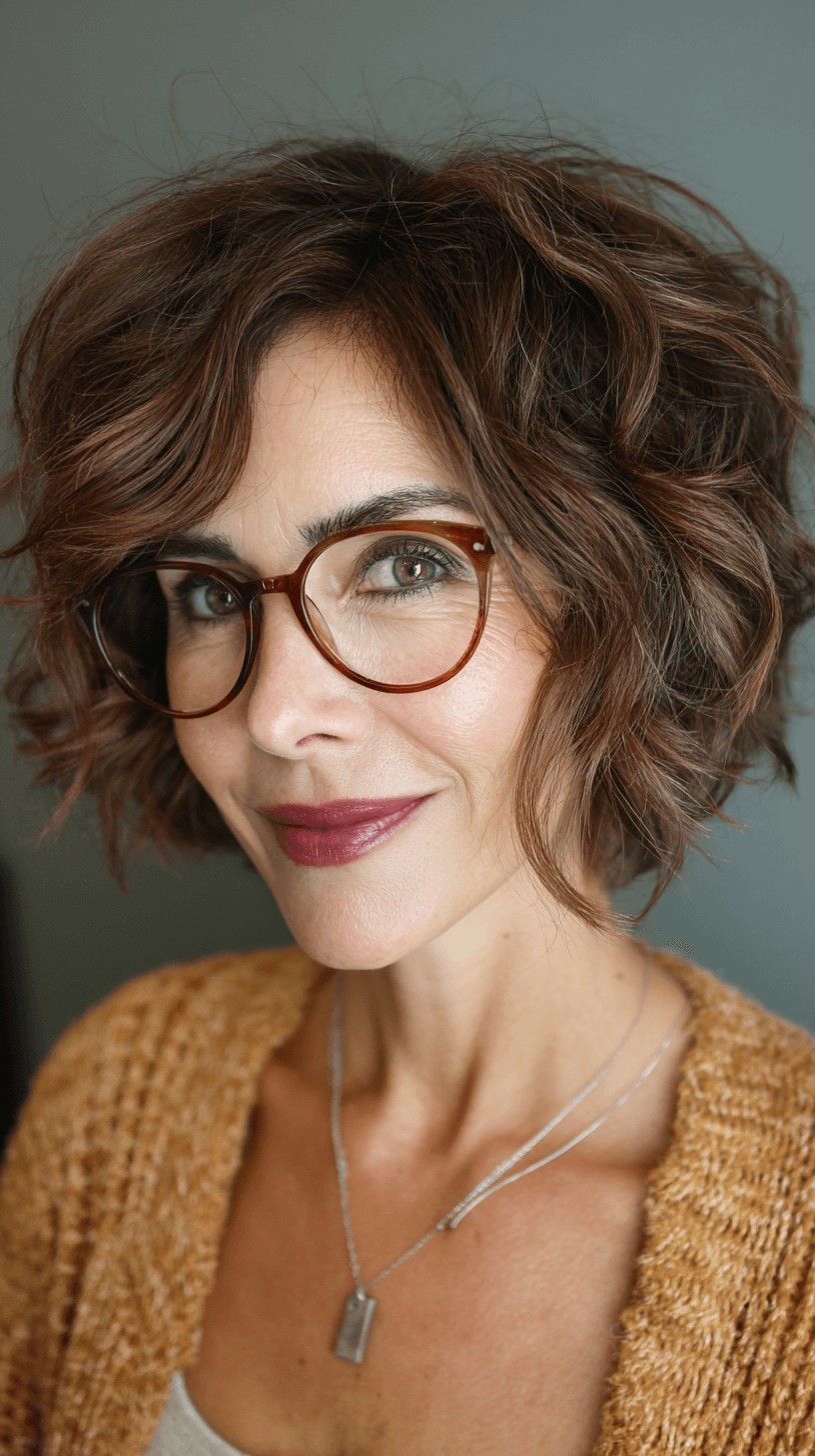 Textured Curly Lob with Rich Chocolate Tones