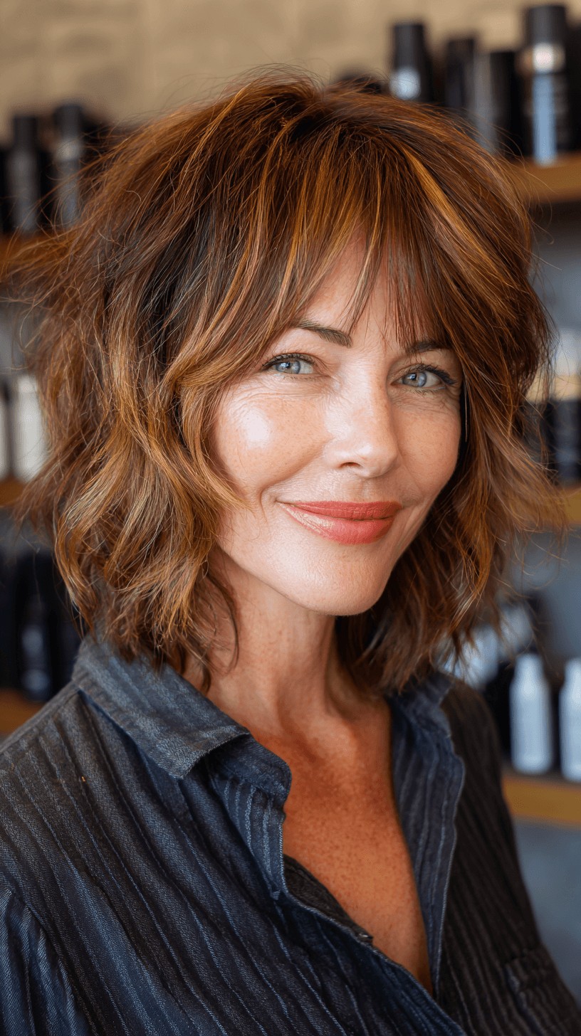 Textured Mid-Length Shag with Soft Highlights