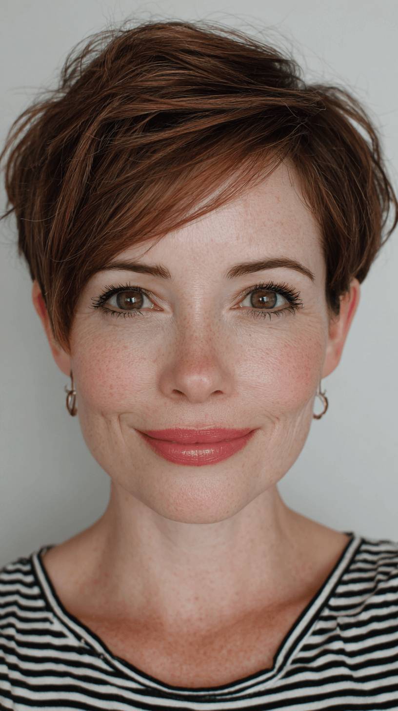 Textured Side-Swept Pixie with Rich Copper Highlights