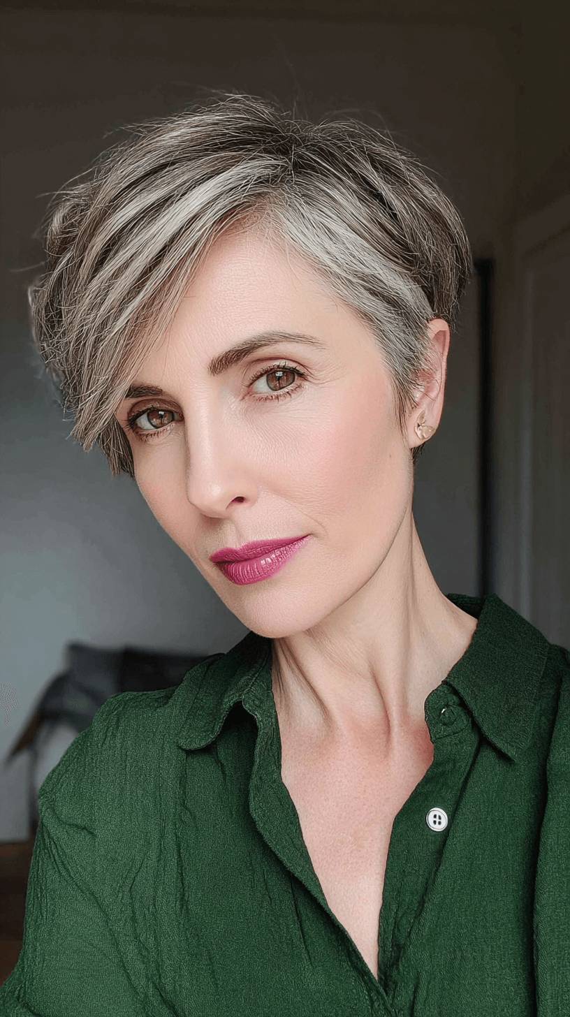 Textured Side-Swept Pixie with Silver Highlights