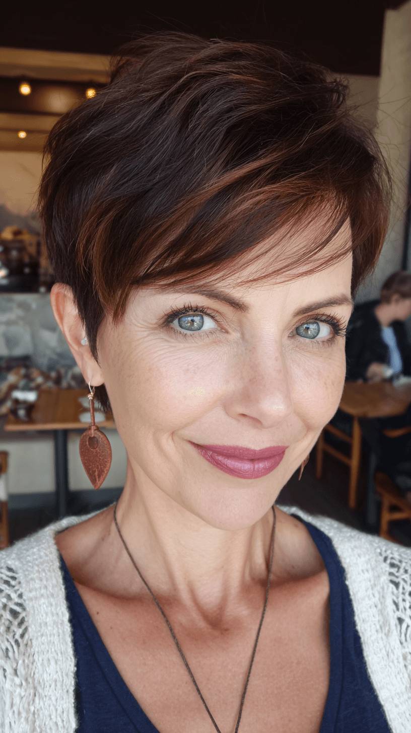 Textured Side-Swept Pixie with Warm Highlights