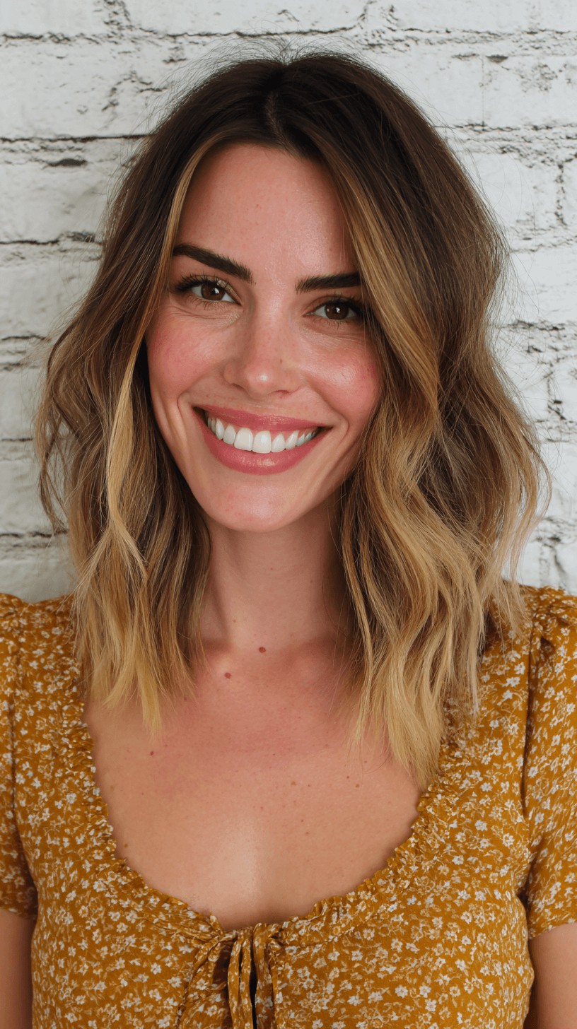 Textured Teddy Bronde Lob with Subtle Highlights