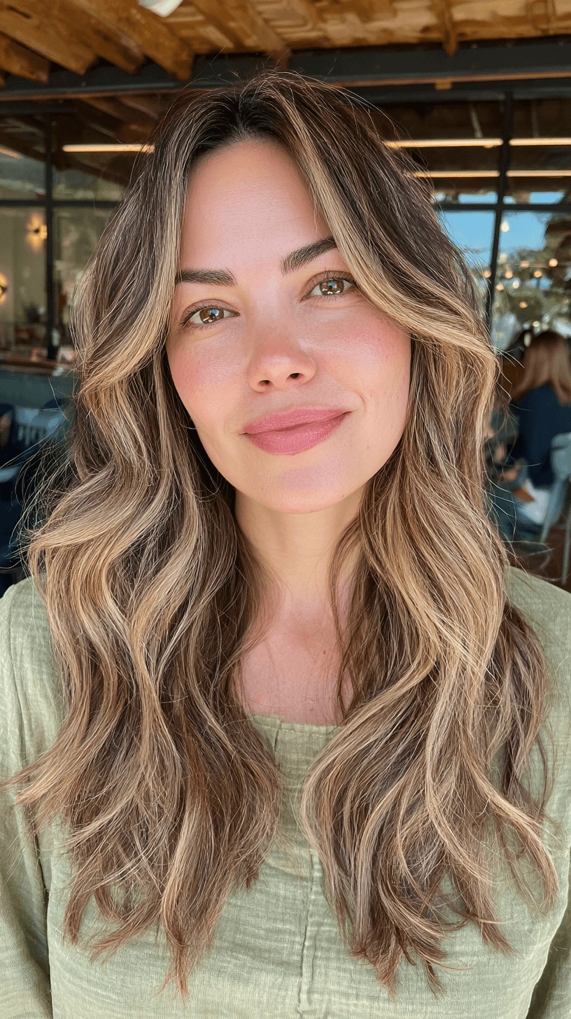 Textured Teddy Bronde Long Layers with Face-Framing Highlights
