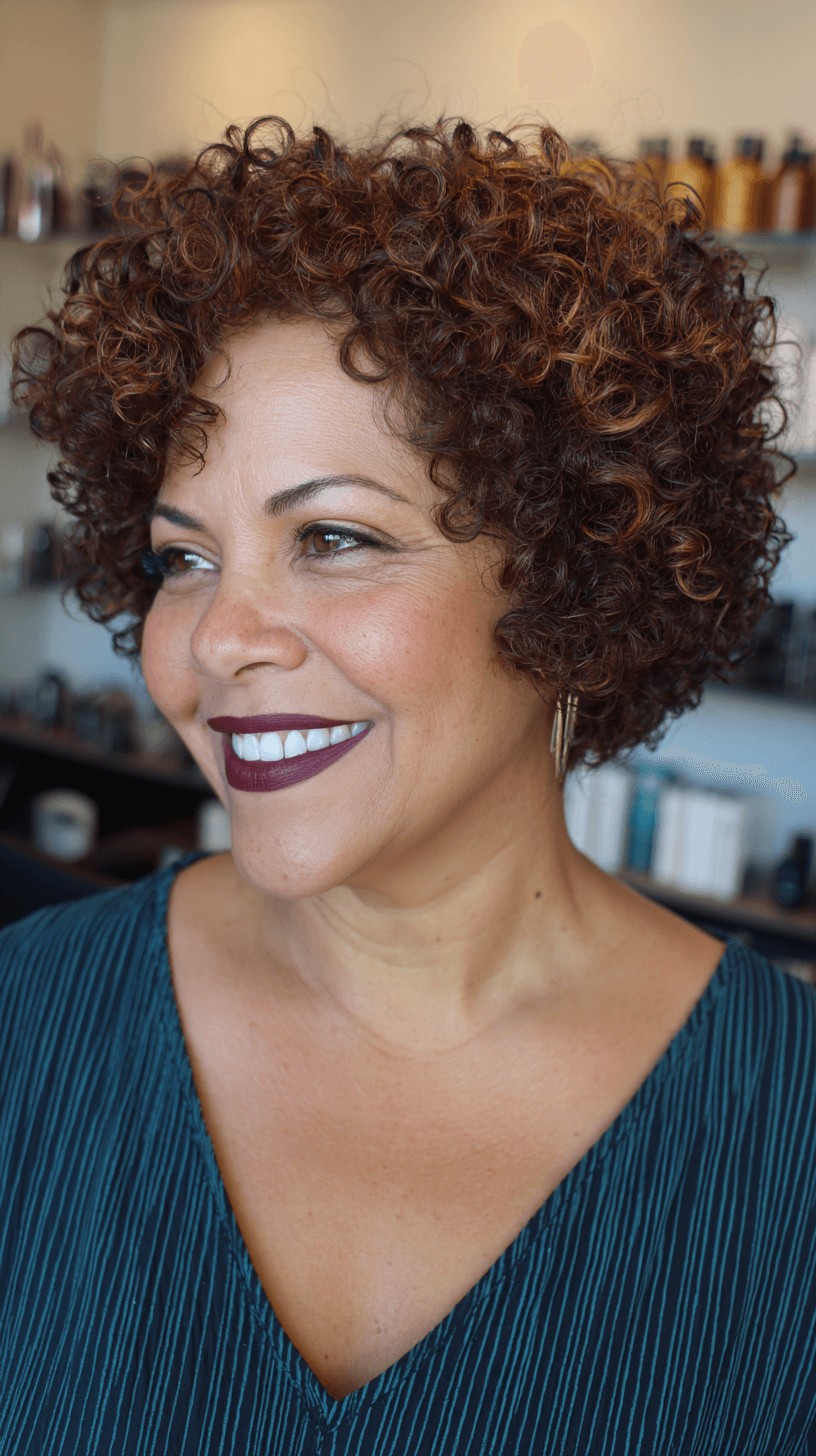 Charming Curly Bob with Lively Highlights