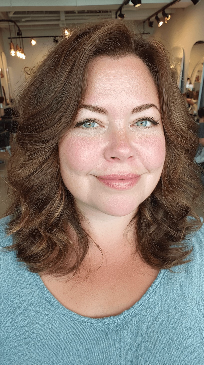 Charming Layered Curls for Round Faces