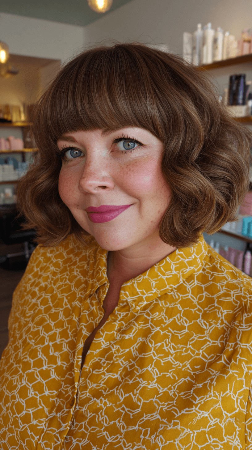Charming Vintage-Inspired Textured Bob with Soft Bangs