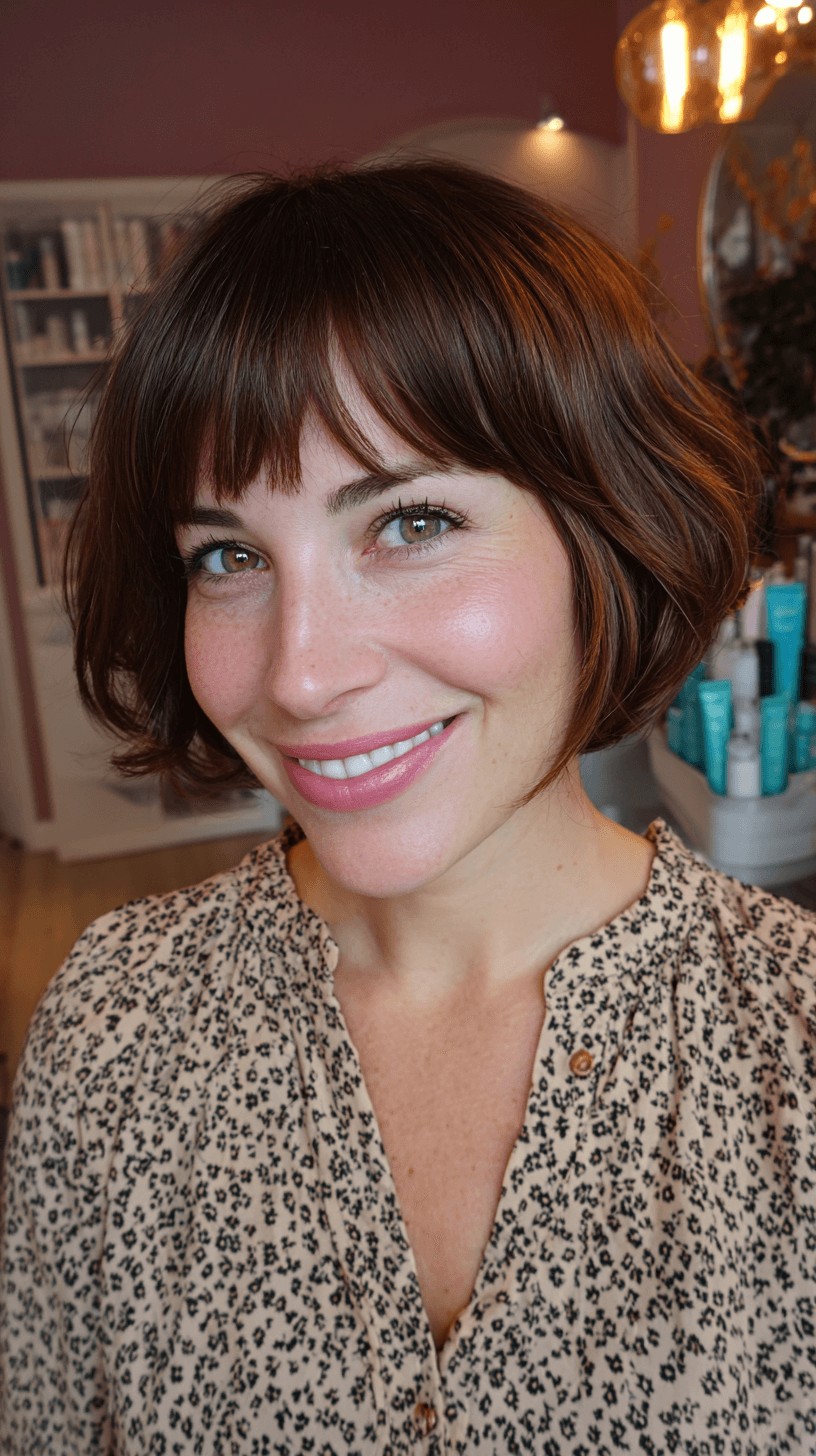 Chic Curly Bob with Soft Bangs