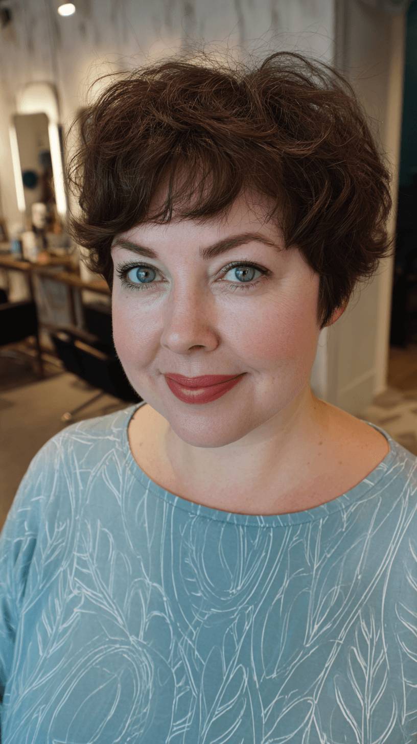 Chic Dark Brown Curly Pixie Cut with Soft Volume