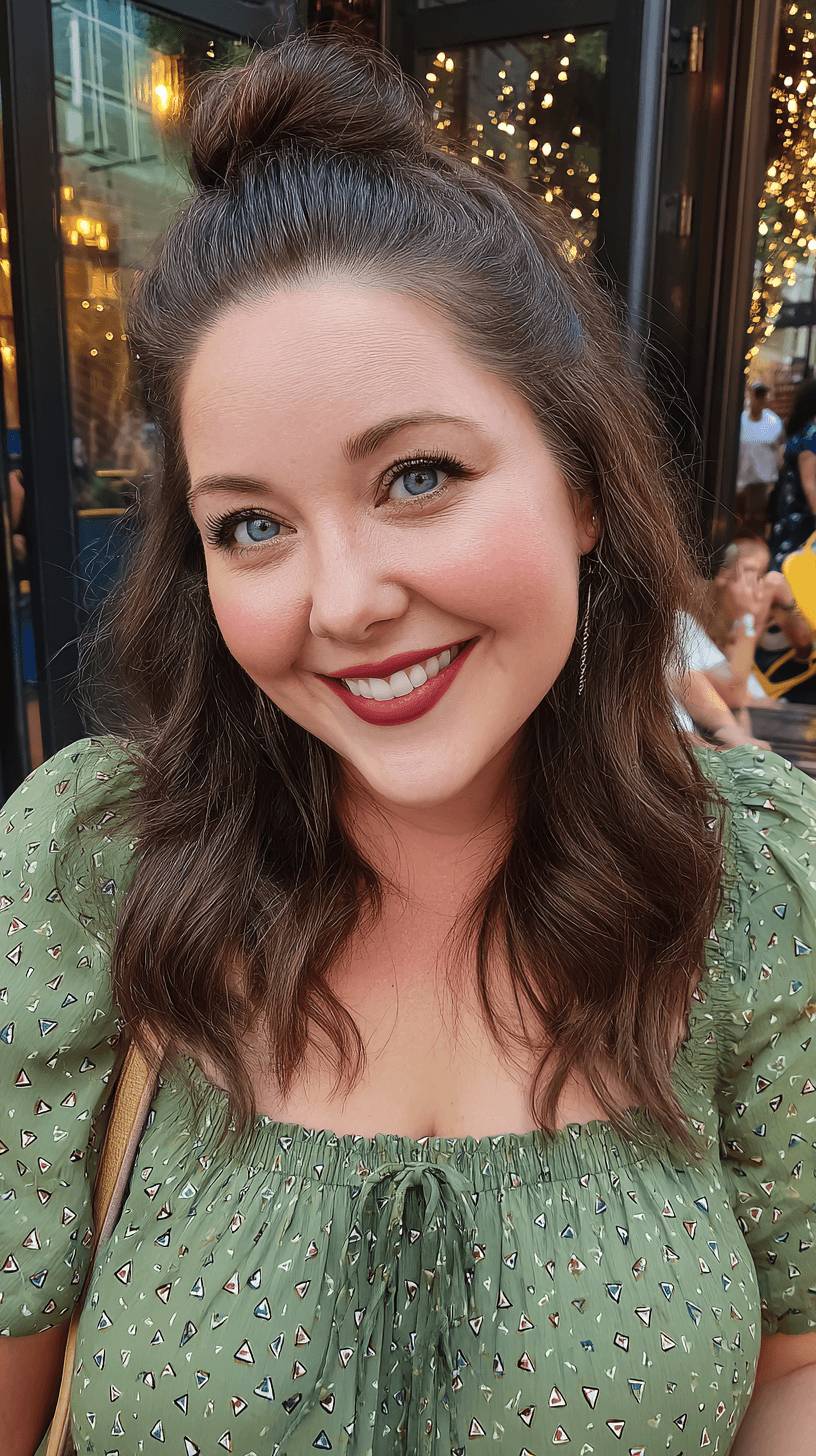 Chic Dark Brown Half-Updo with Soft Waves