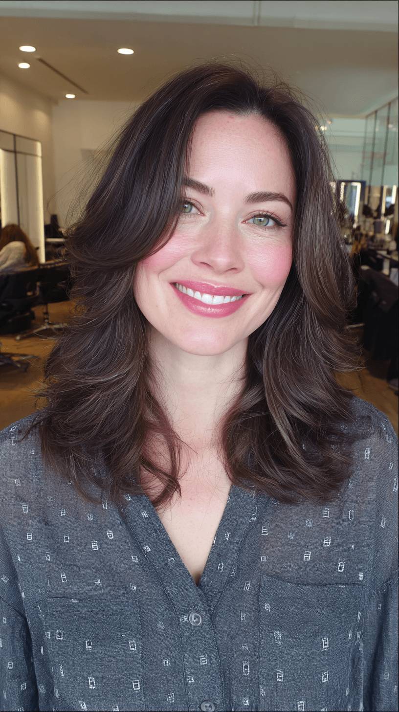 Chic Dark Brown Layered Cut with Soft Movement
