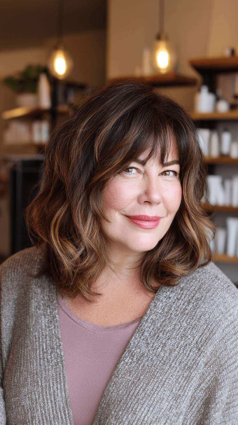 Chic Dark Brown Textured Lob with Subtle Highlights