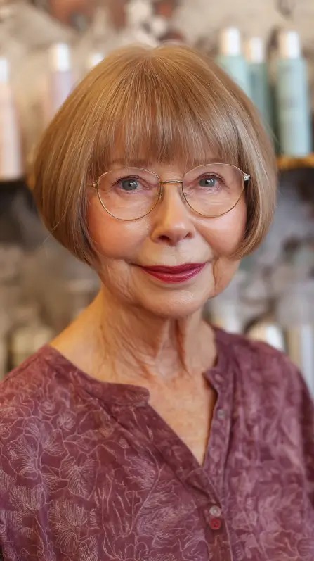 Chic Light Brown Rounded Bob with Wispy Bangs