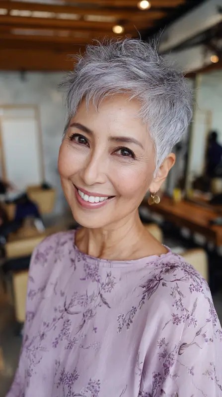 Chic Textured Silver Pixie Cut with Soft Volume