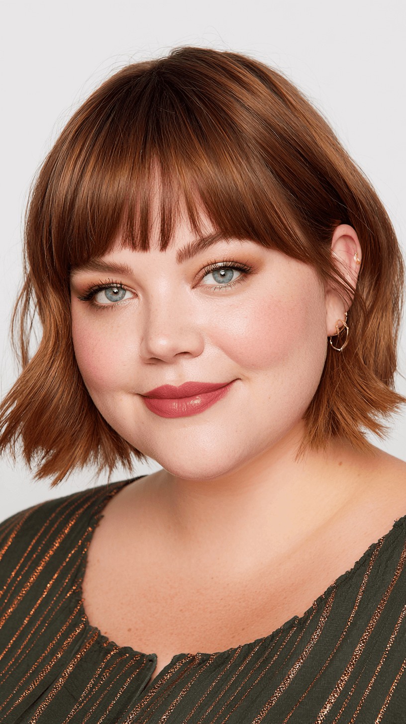 Choppy Textured Bob with Fringe for Round Faces