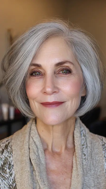 Elegant Soft Gray Bob with Subtle Volume