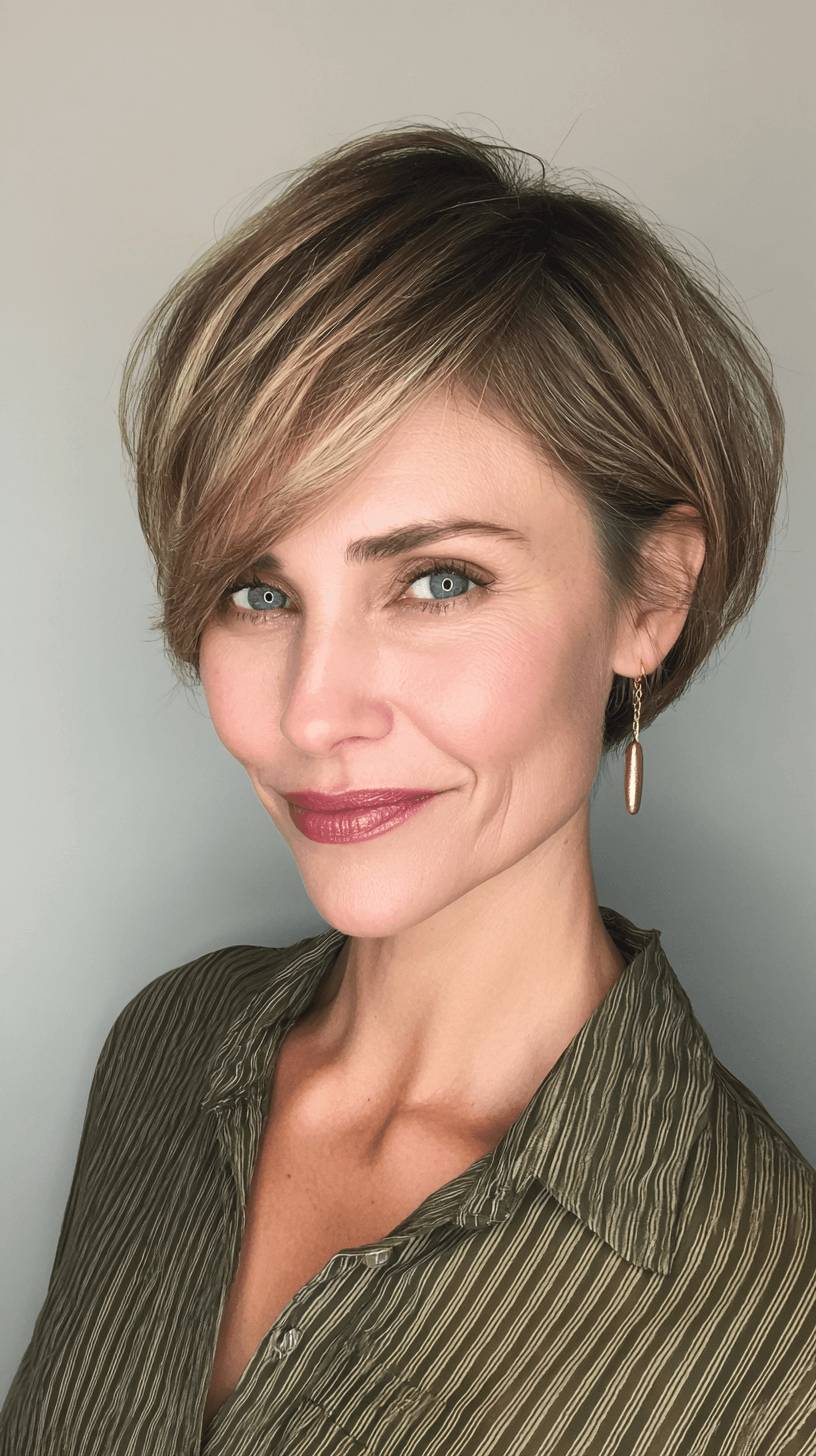 modern textured pixie cut with luminous highlights