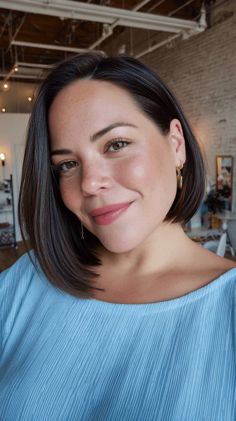 Sleek Dark Brown Blunt Bob with Subtle Shine