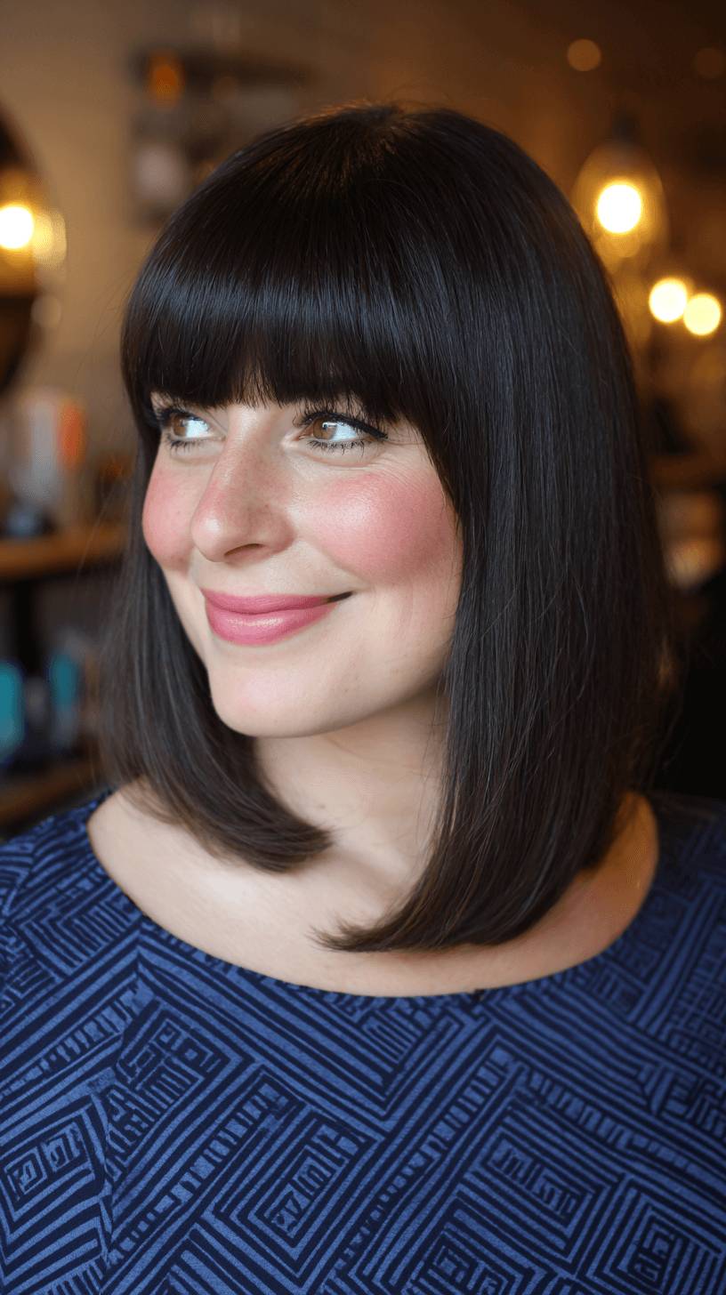 Sleek Dark Brown Blunt Cut with Soft Bangs