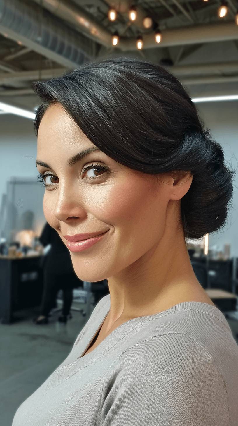 Sleek Dark Brown Chignon with Elegant Volume
