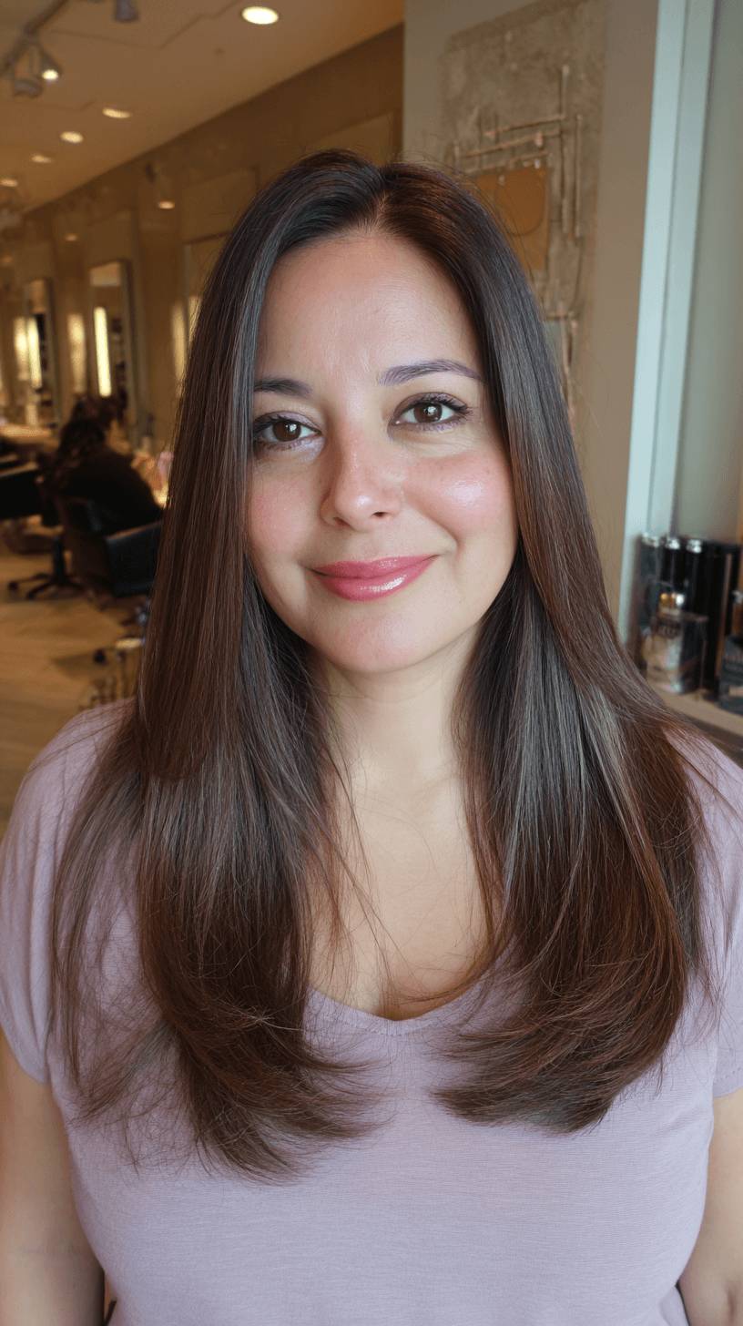 Sleek Dark Brown Layered Cut with Subtle Movement