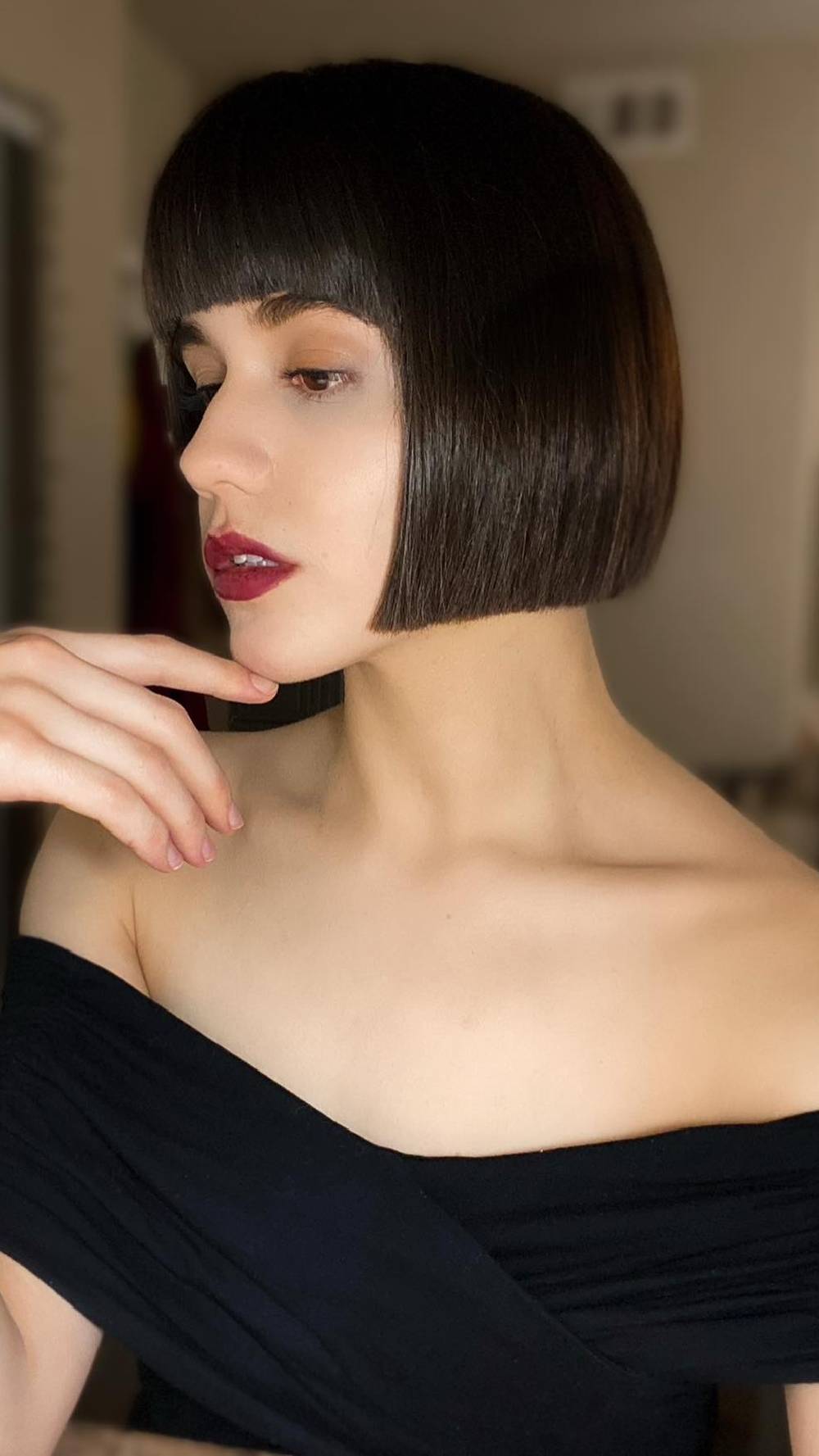 Sleek Modern Bob with Bold Straight Bangs