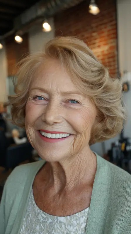 Soft Light Brown Curly Bob with Gentle Layers