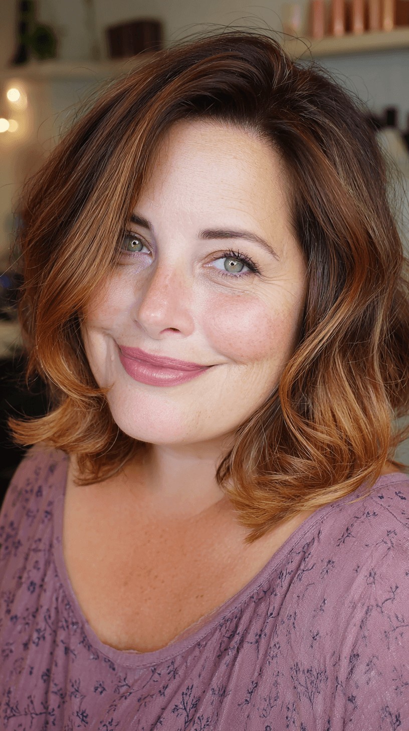 Softly Layered Caramel Waves for Round Faces