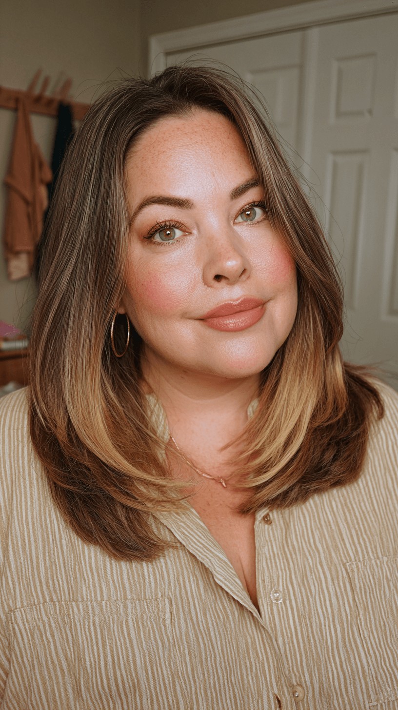 Softly Layered Mid-Length Cut with Natural Highlights
