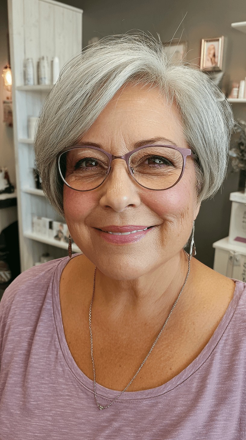 Softly Textured Gray Crop with Face-Enhancing Layers