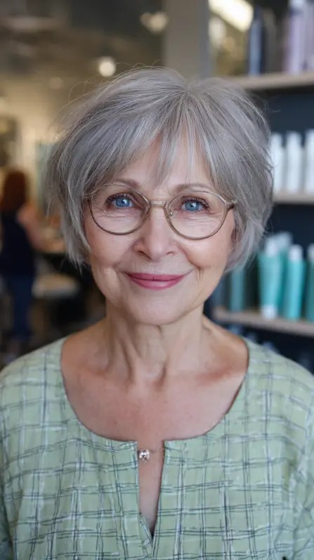 Softly Textured Silver Bob with Wispy Layers