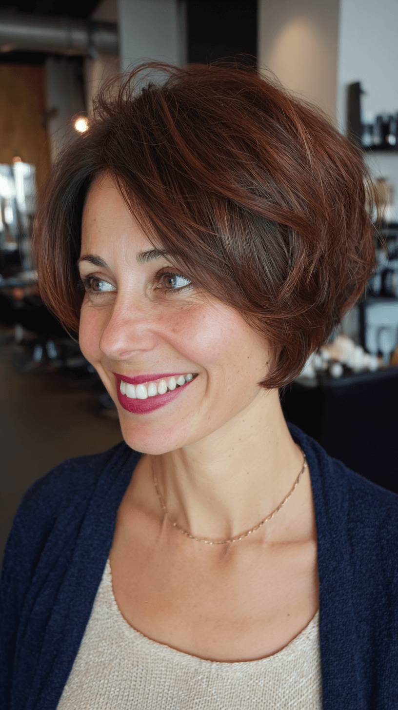 Textured Bob with Soft Volume and Rich Chestnut Tones