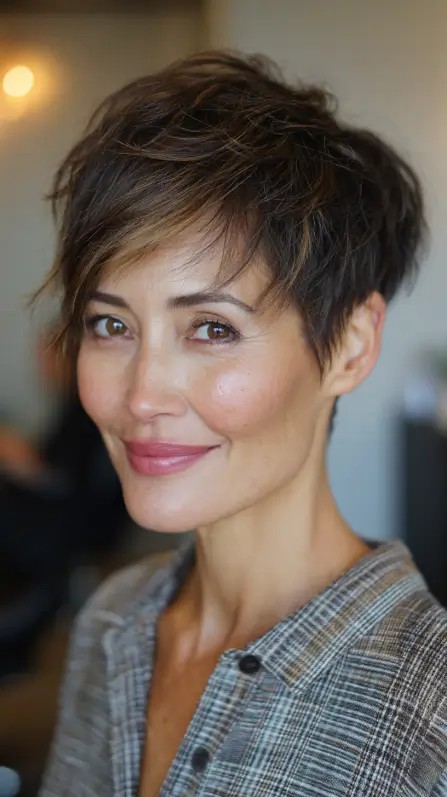 Textured Chocolate Choppy Pixie Cut