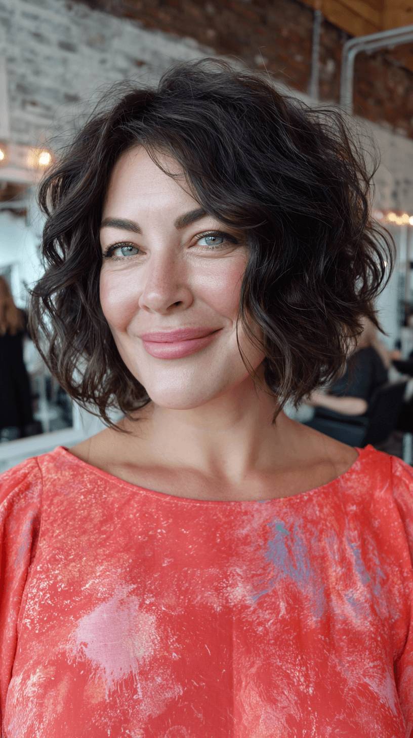 Textured Dark Brown Curly Cut with Soft Layers