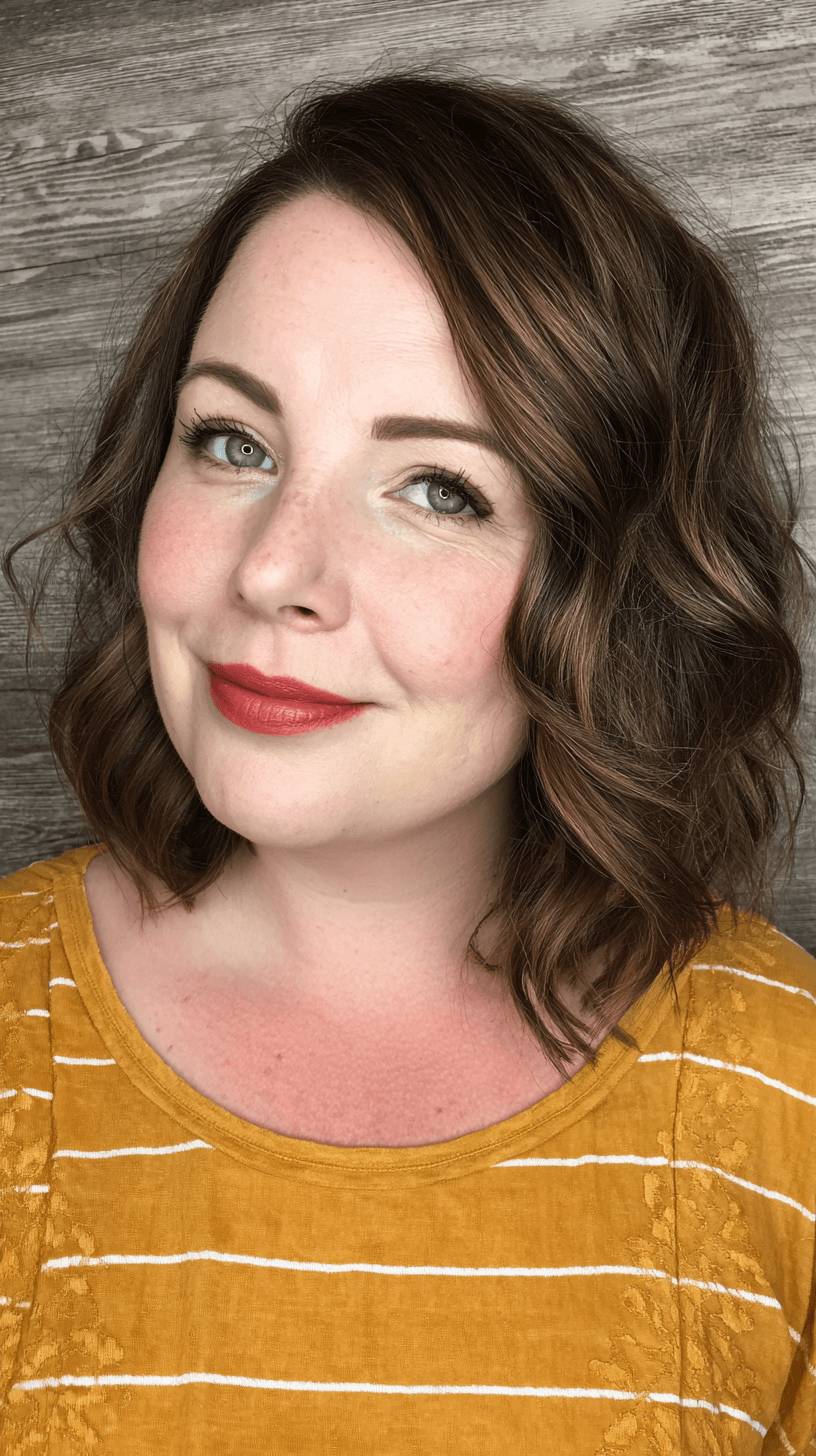 Textured Dark Brown Wavy Lob with Face-Framing Layers