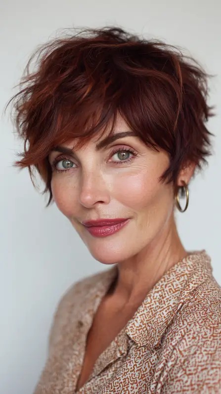 Textured Rusty Red Choppy Pixie Cut