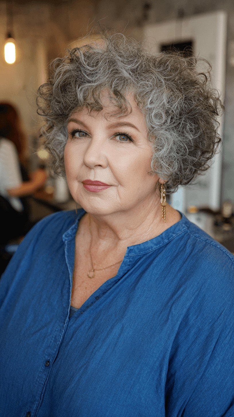 Textured Silver Curly Crop for Round Faces