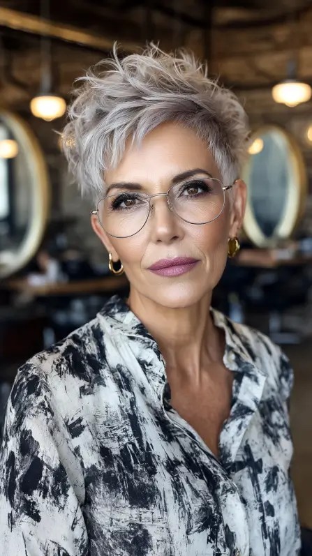 Textured Silver Pixie Cut with Defined Layers