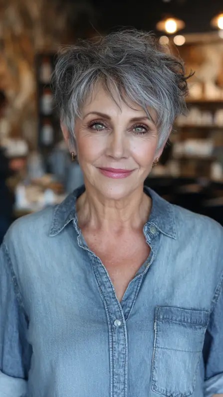 Textured Silver Pixie Cut with Soft Volume