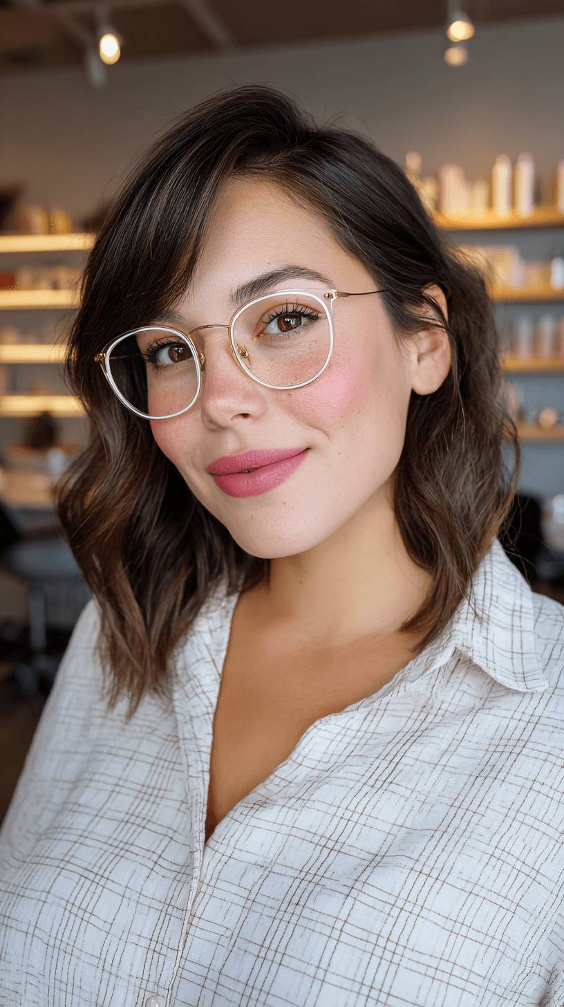 Trendy Dark Brown Beach Waves with Soft Bangs