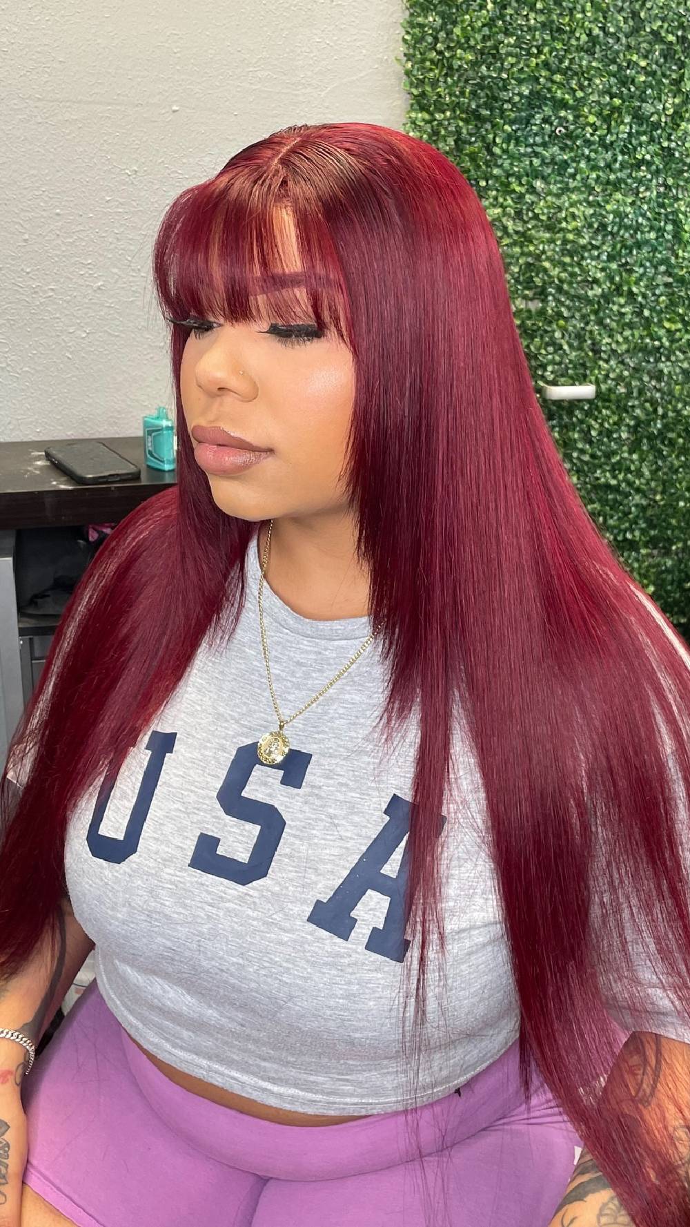 Vibrant Long Straight Cut with Bold Bangs